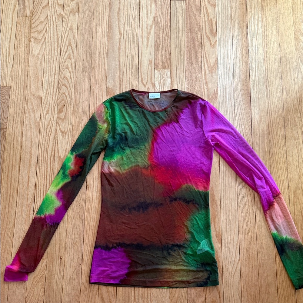Dries Van Noten Multicolor Tie-Dye Long Sleeve Top sz Small